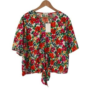 Tamara H. Floral V-Neck Tropical Top Bright Dopamine Dressing Summer Size XL NWT